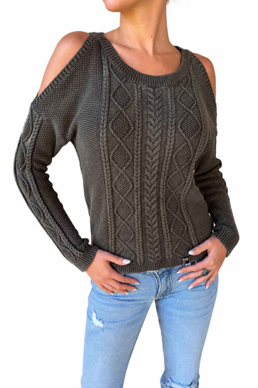 SuperDry Cableknit Sweater with cutout shoulders